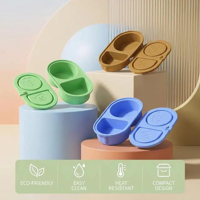 Alt view image 7 of 7 - 3 Pcs Reusable Bento Box, 2-Compartment Snack & Lunch Container for Adults, Food Grade Silicone, Microwave/Dishwasher/Freezer Safe, Ideal for Office, Camping and Picnic