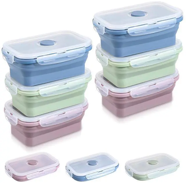 Main image of 6 Pcs Silicone Food Containers 18.6 oz Collapsible Storage Containers with Airtight Lids Stacking Meal Prep Lunch Leftover Food Fruits Storage Foldable Box for Freezer Microwave Dishwasher Safe