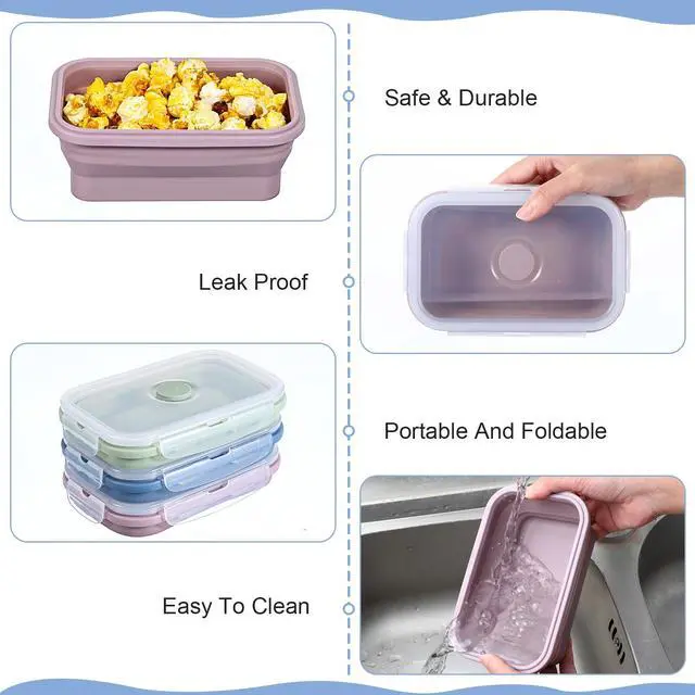 Alt view image 3 of 7 - 6 Pcs Silicone Food Containers 18.6 oz Collapsible Storage Containers with Airtight Lids Stacking Meal Prep Lunch Leftover Food Fruits Storage Foldable Box for Freezer Microwave Dishwasher Safe