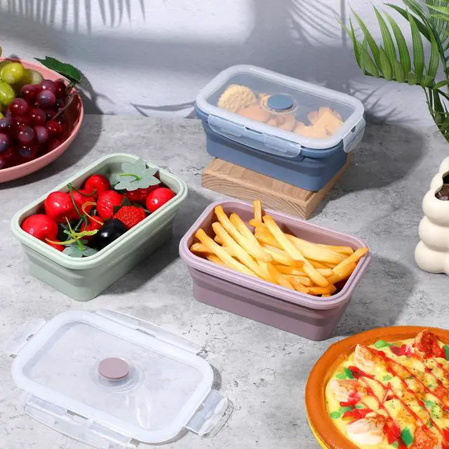Alt view image 5 of 7 - 6 Pcs Silicone Food Containers 18.6 oz Collapsible Storage Containers with Airtight Lids Stacking Meal Prep Lunch Leftover Food Fruits Storage Foldable Box for Freezer Microwave Dishwasher Safe