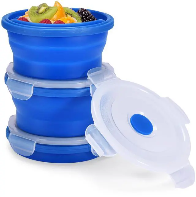 Main image of Collapsible Food Storage Containers with Lids - 13.5oz/0.4L Silicone Bowls with Airtight Lid for Kitchen, Camping - BPA Free, Microwave, Dishwasher and Freezer Safe Lunch Boxes - Salad Bowl Container