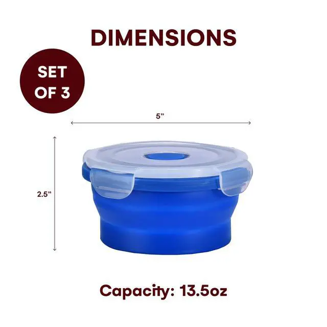 Alt view image 3 of 7 - Collapsible Food Storage Containers with Lids - 13.5oz/0.4L Silicone Bowls with Airtight Lid for Kitchen, Camping - BPA Free, Microwave, Dishwasher and Freezer Safe Lunch Boxes - Salad Bowl Container