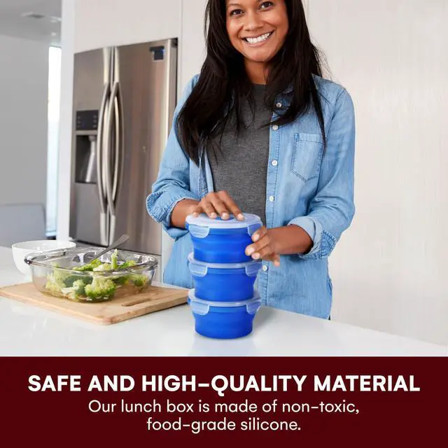 Alt view image 4 of 7 - Collapsible Food Storage Containers with Lids - 13.5oz/0.4L Silicone Bowls with Airtight Lid for Kitchen, Camping - BPA Free, Microwave, Dishwasher and Freezer Safe Lunch Boxes - Salad Bowl Container