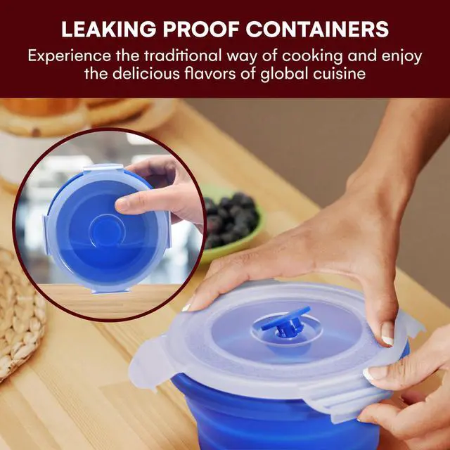 Alt view image 5 of 7 - Collapsible Food Storage Containers with Lids - 13.5oz/0.4L Silicone Bowls with Airtight Lid for Kitchen, Camping - BPA Free, Microwave, Dishwasher and Freezer Safe Lunch Boxes - Salad Bowl Container