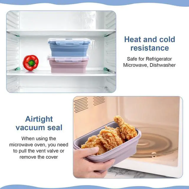 Alt view image 4 of 7 - 6 Pcs Silicone Food Containers 18.6 oz Collapsible Storage Containers with Airtight Lids Stacking Meal Prep Lunch Leftover Food Fruits Storage Foldable Box for Freezer Microwave Dishwasher Safe