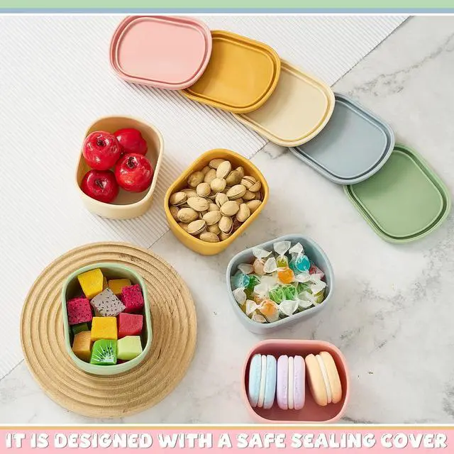Alt view image 4 of 6 - 10 Pcs 6.76 oz Silicone Snack Containers with Lids, Small Silicone Lunch Container for Kids, Reusable Stackable Small Lunch Box for Home Daycare School Travel Picnic