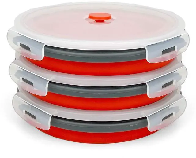 Main image of 1200ml Large Collapsible Meal Prep Containers, Reusable Silicone Food Storage Containers, Stackable Fridge Storage Containers, With Leakproof Lids, Microwave and Freezer Safe, Red