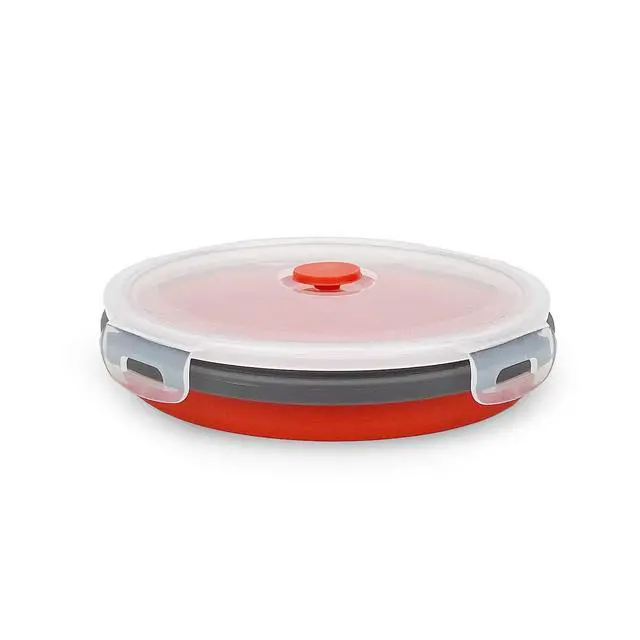 Alt view image 3 of 5 - 1200ml Large Collapsible Meal Prep Containers, Reusable Silicone Food Storage Containers, Stackable Fridge Storage Containers, With Leakproof Lids, Microwave and Freezer Safe, Red