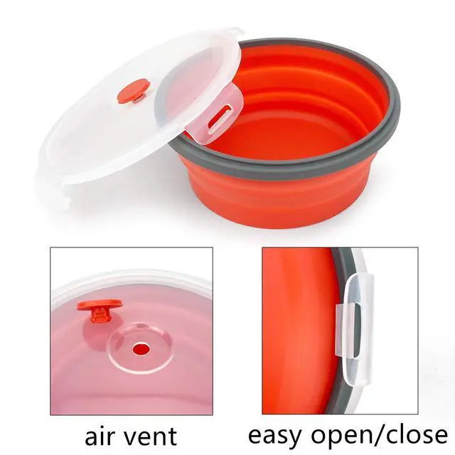 Alt view image 5 of 5 - 1200ml Large Collapsible Meal Prep Containers, Reusable Silicone Food Storage Containers, Stackable Fridge Storage Containers, With Leakproof Lids, Microwave and Freezer Safe, Red
