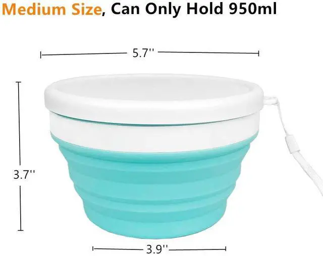 Alt view image 2 of 7 - 950ml Collapsible Bowls-Silicone Food Storage Containers-Prep/Storage Bowls with Lids-Silicone Lunch Containers, Ideal for Travel and Camping (Blue)