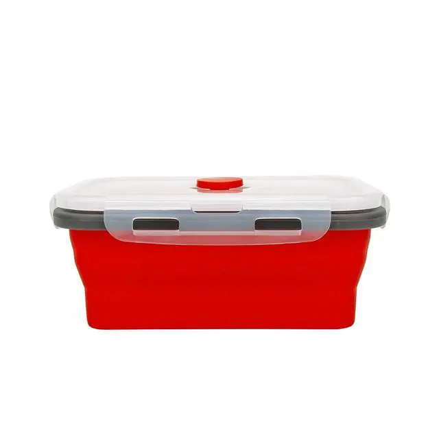 Alt view image 5 of 7 - Set of 3 Collapsible Food Storage Containers with Lids, Collapsible Silicone Bowls, Silicone Lunch Containers, For Meal Prep, Camping, Travel, Microwave and Freezer Safe,500ml,Red