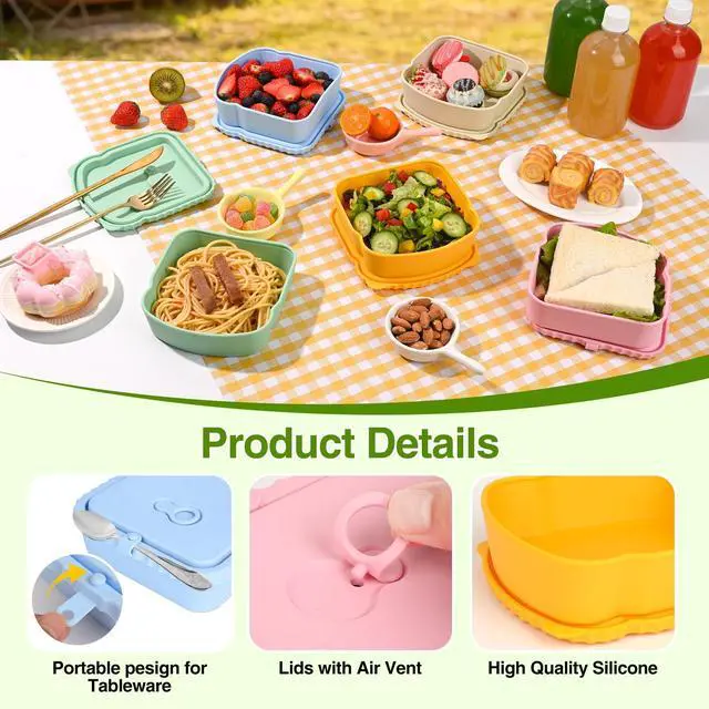 Alt view image 5 of 7 - 2 Pack Silicone Sandwich Container with Leakproof Lids, 15oz Reusable Lunch Box, BPA-Free Silicone Snack Box, Reusable Toast Container for Sandwiches, Snacks, Office, Travel (Yellow+Green)