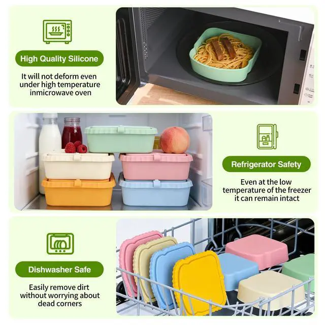 Alt view image 6 of 7 - 2 Pack Silicone Sandwich Container with Leakproof Lids, 15oz Reusable Lunch Box, BPA-Free Silicone Snack Box, Reusable Toast Container for Sandwiches, Snacks, Office, Travel (Yellow+Green)