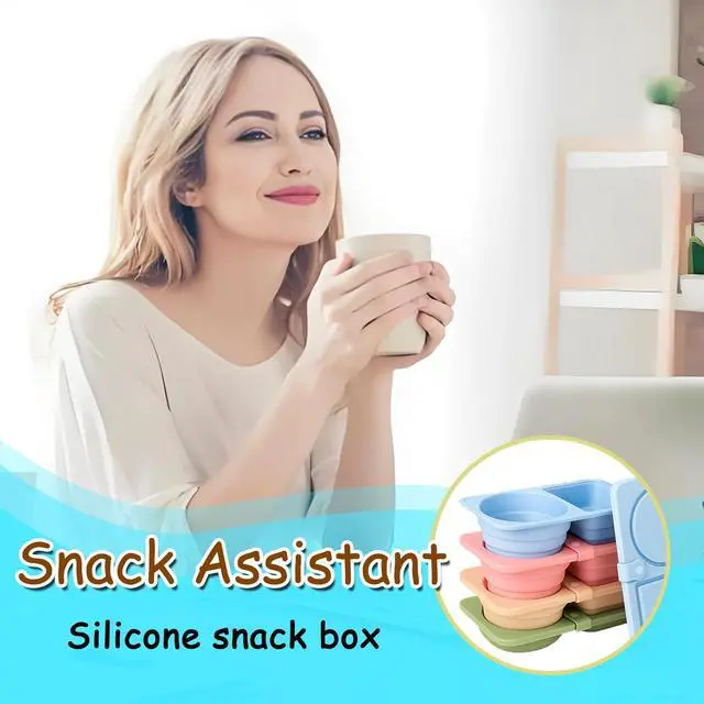 Alt view image 2 of 7 - 4 Pack Silicone Snack Containers with Lids Reusable & Foldable Silicone Double Compartment Leakproof Food Storage Box for Salad Dressing, Sauces, Travel, Picnic, Office