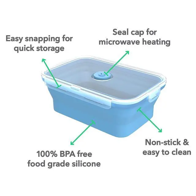 Alt view image 3 of 7 - Silicone Food Storage Containers with BPA Free Airtight Plastic Lids - Set of 4 Small and Large Collapsible Meal Prep Container for Kitchen Lunch Boxes - Microwave and Freezer Safe