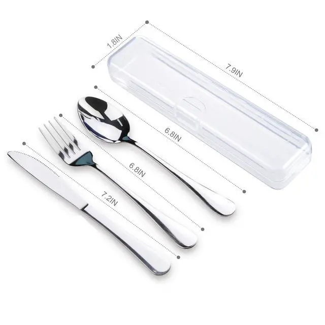 Alt view image 4 of 7 - Travel Utensils With Case, Stainless Steel Reusable Portable Utensils Set With Case, Lengnoyp Travel Silverware Set