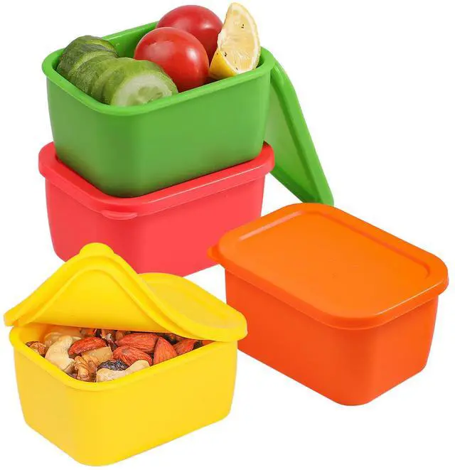 Main image of Silicone Snack Containers with Lids, 6 Oz Food Containers Rectangle, Easy Open Leak Proof Lunch Box Containers for Office, Travel, Picnic (Pack of 4)