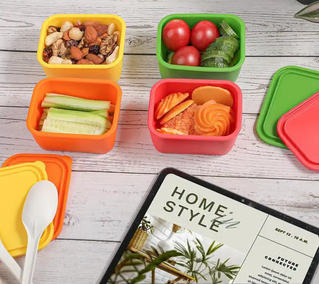 Alt view image 4 of 4 - Silicone Snack Containers with Lids, 6 Oz Food Containers Rectangle, Easy Open Leak Proof Lunch Box Containers for Office, Travel, Picnic (Pack of 4)