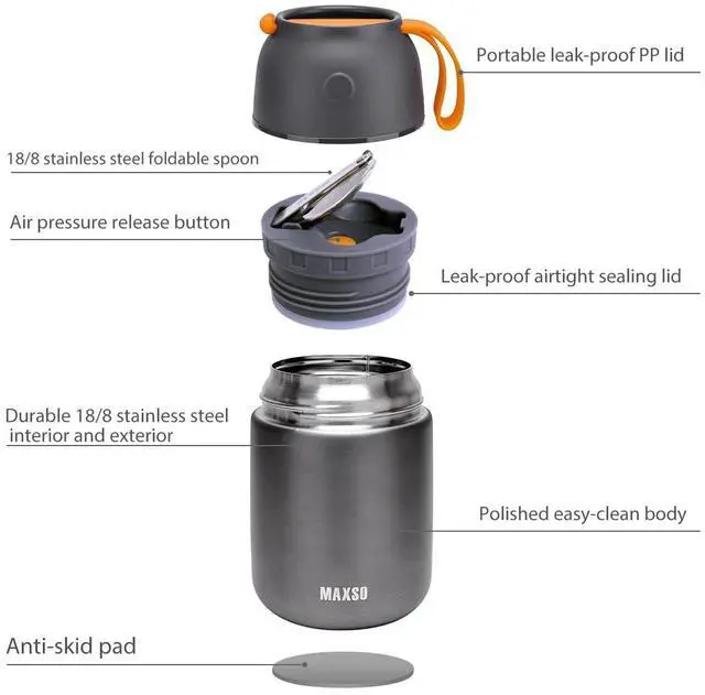 Alt view image 2 of 6 - Insulated Thermo Food Jar for Hot & Cold Food for Kids Adult, 17 oz Soup Thermal Hot Food Containers for Lunch, Triple Layer Insulation Stainless Steel Food Jar with Spoon (Grey)