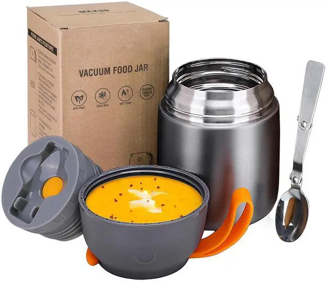Main image of Insulated Thermo Food Jar for Hot & Cold Food for Kids Adult, 17 oz Soup Thermal Hot Food Containers for Lunch, Triple Layer Insulation Stainless Steel Food Jar with Spoon (Grey)