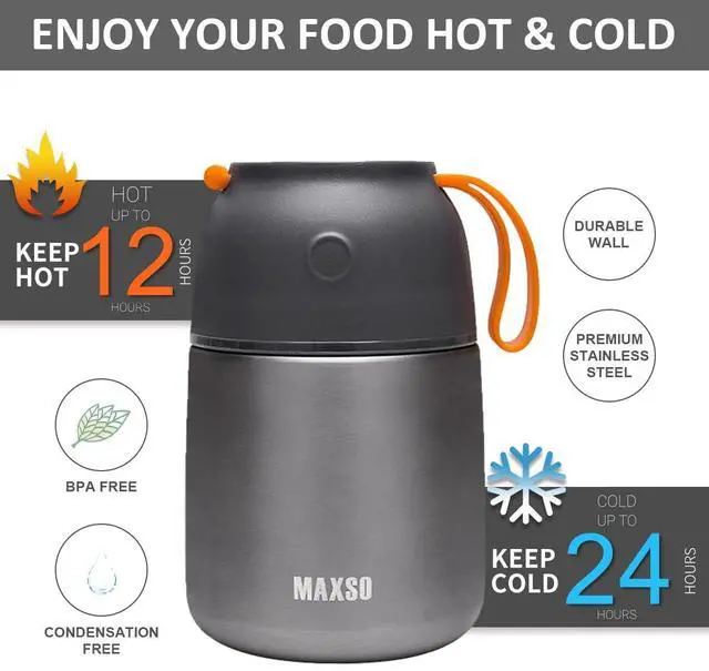 Alt view image 4 of 6 - Insulated Thermo Food Jar for Hot & Cold Food for Kids Adult, 17 oz Soup Thermal Hot Food Containers for Lunch, Triple Layer Insulation Stainless Steel Food Jar with Spoon (Grey)