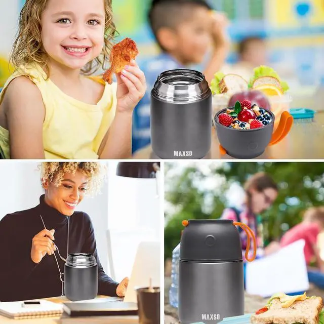 Alt view image 6 of 6 - Insulated Thermo Food Jar for Hot & Cold Food for Kids Adult, 17 oz Soup Thermal Hot Food Containers for Lunch, Triple Layer Insulation Stainless Steel Food Jar with Spoon (Grey)