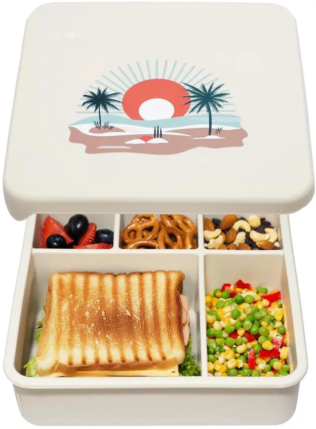 Main image of Large Silicone Bento Box, 5 Compartments, Leakproof Lunch Container, BPA-Free, Microwave & Dishwasher Safe, For Work, School & Travel (Ivory)