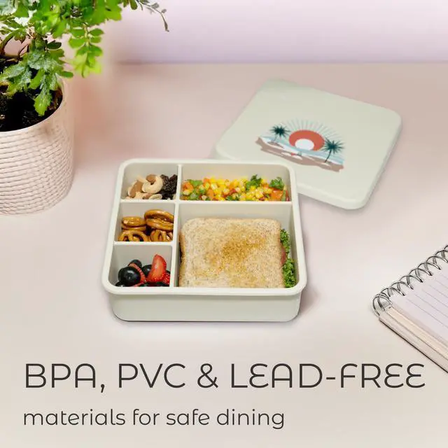 Alt view image 4 of 7 - Large Silicone Bento Box, 5 Compartments, Leakproof Lunch Container, BPA-Free, Microwave & Dishwasher Safe, For Work, School & Travel (Ivory)
