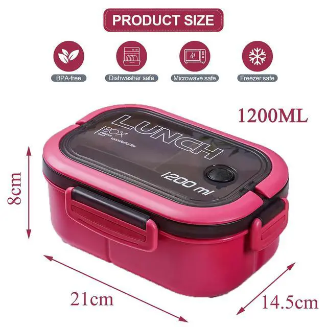 Alt view image 2 of 7 - Bento Box Adult, Lunch Box for Men and Women, 1200ML Leak-proof Double-layered with Handle Lunchbox, Reusable BPA-Free Lunch Container, Microwave/Dishwasher Safe, Snack Box with Cutlery Set, Pink
