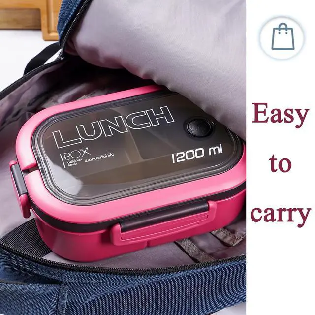 Alt view image 6 of 7 - Bento Box Adult, Lunch Box for Men and Women, 1200ML Leak-proof Double-layered with Handle Lunchbox, Reusable BPA-Free Lunch Container, Microwave/Dishwasher Safe, Snack Box with Cutlery Set, Pink