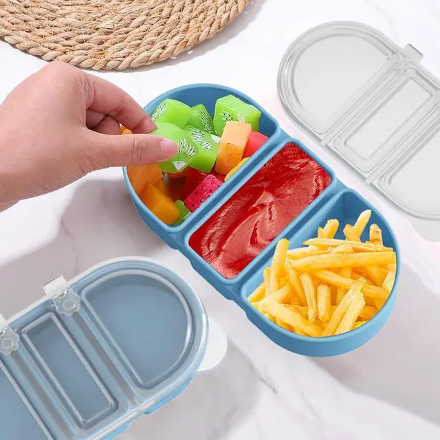 Alt view image 5 of 7 - Silicone Snack Containers 3 Compartments Reusable Snackle Box with Lids Portable Food Storage for Picnic Lunch Office Gym School BPA-Free & Dishwasher Safe (Pink/Blue/Green)