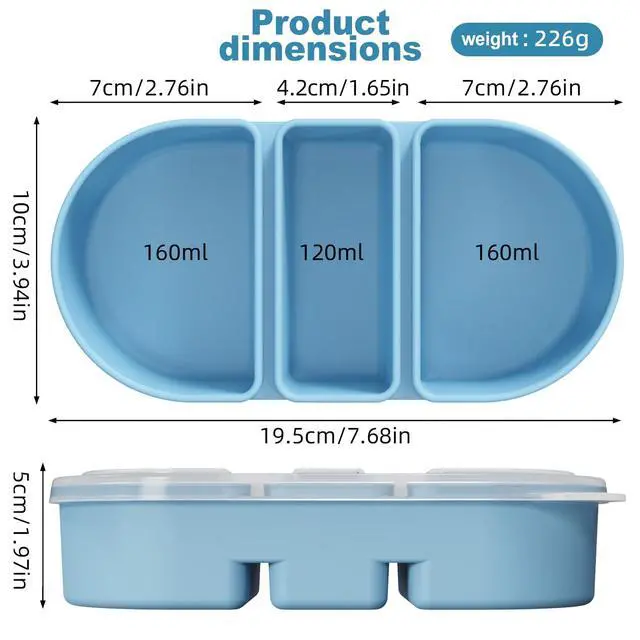 Alt view image 6 of 7 - Silicone Snack Containers 3 Compartments Reusable Snackle Box with Lids Portable Food Storage for Picnic Lunch Office Gym School BPA-Free & Dishwasher Safe (Pink/Blue/Green)