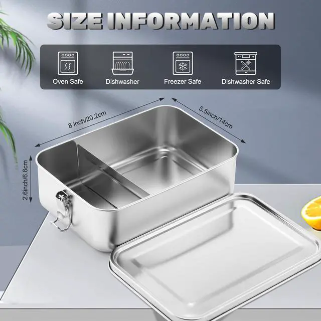 Alt view image 2 of 7 - 1 Pcs Stainless Steel Food Containers 1400ml Metal Bento Lunch Box Stainless Steel Food Storage Containers, Lockable Clips to Leak Proof, Reusable Dishwasher Snack Boxes for Work