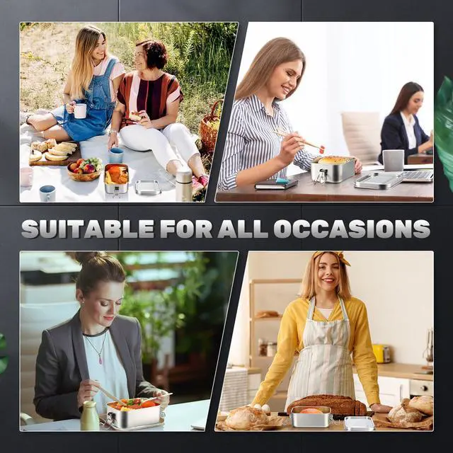 Alt view image 4 of 7 - 1 Pcs Stainless Steel Food Containers 1400ml Metal Bento Lunch Box Stainless Steel Food Storage Containers, Lockable Clips to Leak Proof, Reusable Dishwasher Snack Boxes for Work
