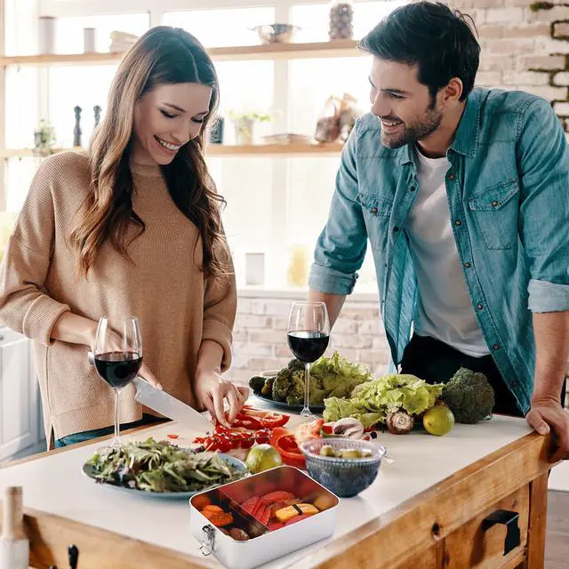 Alt view image 6 of 7 - 1 Pcs Stainless Steel Food Containers 1400ml Metal Bento Lunch Box Stainless Steel Food Storage Containers, Lockable Clips to Leak Proof, Reusable Dishwasher Snack Boxes for Work