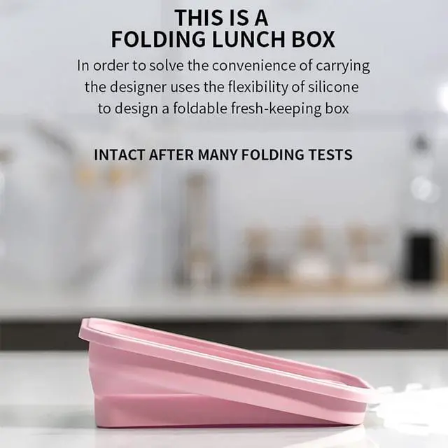 Alt view image 2 of 6 - Set of 3 Collapsible Silicone Food Storage Container, Leftover Meal box For Kitchen, Bento Lunch Boxes, BPA Free, Microwave, Dishwasher and Freezer Safe, Foldable Thin box Design (Pink)