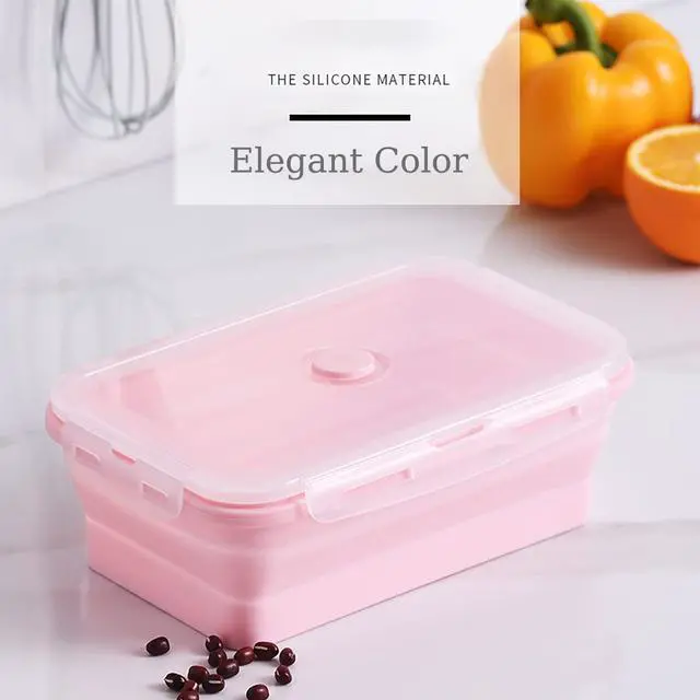 Alt view image 4 of 6 - Set of 3 Collapsible Silicone Food Storage Container, Leftover Meal box For Kitchen, Bento Lunch Boxes, BPA Free, Microwave, Dishwasher and Freezer Safe, Foldable Thin box Design (Pink)