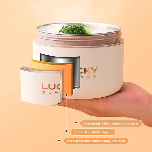 Alt view image 3 of 7 - Portable Insulated Lunch Container set, Bento Box Adult Lunch Box Set with Insulated Lunch Bag, 2 Separate Stackable Thermal Food Lunch Container for Adult, Beige