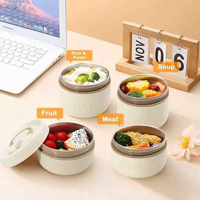 Alt view image 6 of 7 - Portable Insulated Lunch Container set, Bento Box Adult Lunch Box Set with Insulated Lunch Bag, 2 Separate Stackable Thermal Food Lunch Container for Adult, Beige