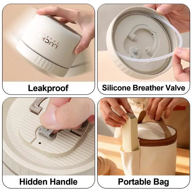 Alt view image 4 of 7 - Portable Insulated Lunch Container set, Bento Box Adult Lunch Box Set with Insulated Lunch Bag, 2 Separate Stackable Thermal Food Lunch Container for Adult, Beige