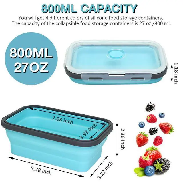 Alt view image 2 of 7 - Collapsible Silicone Food Storage Container 4 Pack, 27 Oz