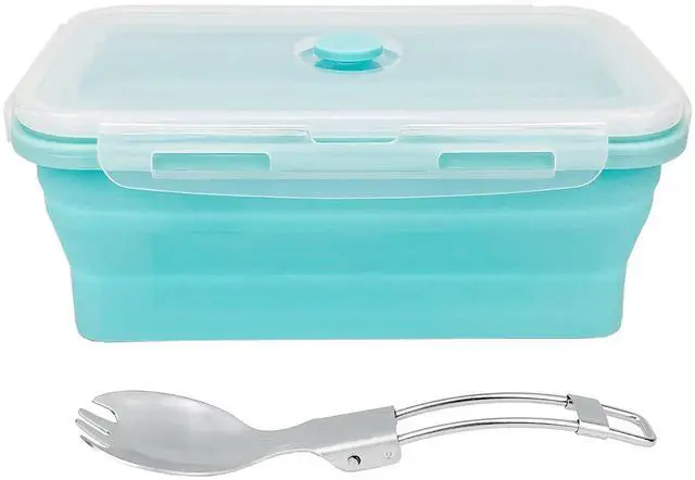 Main image of Large Collapsible Camping Food Containers, 1200ml Silicone Lunch Container, Microwave Safe Reusable Meal Prep Container For Indoor&Outdoor Kitchen With Foldable Spoon, Blue