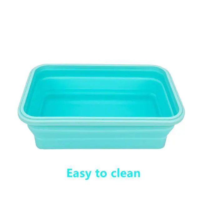 Alt view image 4 of 7 - Large Collapsible Camping Food Containers, 1200ml Silicone Lunch Container, Microwave Safe Reusable Meal Prep Container For Indoor&Outdoor Kitchen With Foldable Spoon, Blue