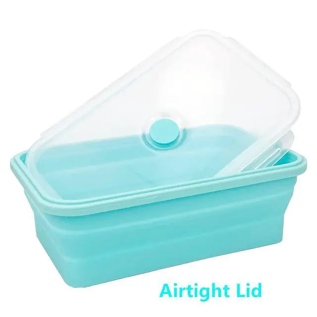 Alt view image 3 of 7 - Large Collapsible Camping Food Containers, 1200ml Silicone Lunch Container, Microwave Safe Reusable Meal Prep Container For Indoor&Outdoor Kitchen With Foldable Spoon, Blue