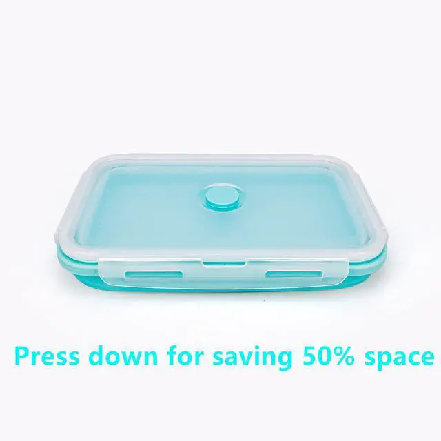 Alt view image 6 of 7 - Large Collapsible Camping Food Containers, 1200ml Silicone Lunch Container, Microwave Safe Reusable Meal Prep Container For Indoor&Outdoor Kitchen With Foldable Spoon, Blue