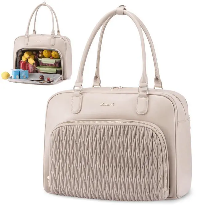 Main image of Lunch Bag for Women With Separate Laptop Compartment,Large Leather Work Teacher Laptop Tote Bag With Insulated Lunch Compartment,Cute Quilted Womens Lunch Box Purse Handbag for Travel,College