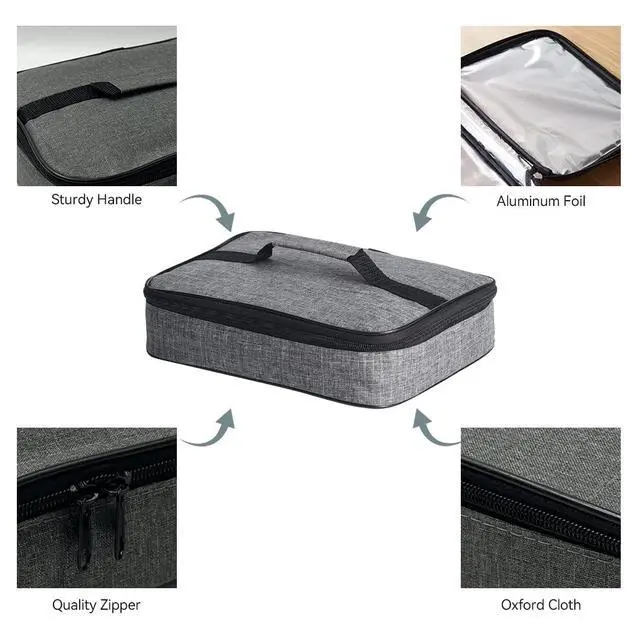 Alt view image 5 of 7 - Small Insulated Lunch Bag Mini Lunch Box Portable Flat Lunch Pail Reusable Snack Bags with Handle,Cooler Lunch Bag for Men,Women Grey