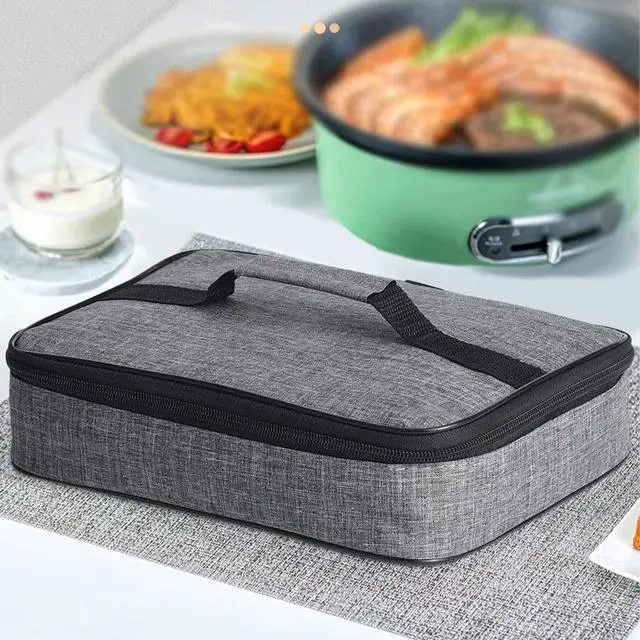 Alt view image 6 of 7 - Small Insulated Lunch Bag Mini Lunch Box Portable Flat Lunch Pail Reusable Snack Bags with Handle,Cooler Lunch Bag for Men,Women Grey