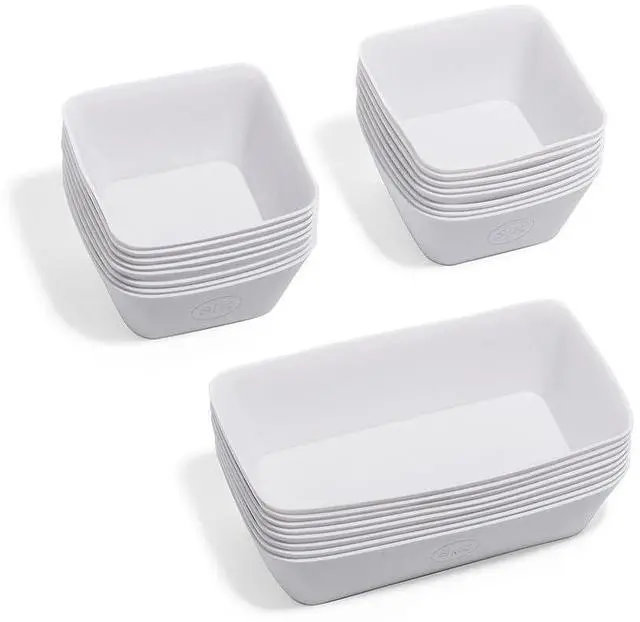 Main image of Reusable Silicone Bento Baking Cup, Non-Toxic, BPA Free, Dishwasher Safe Bento Box Accessories Lunch Box Dividers, Square and Rectangle, 24 Pack, White