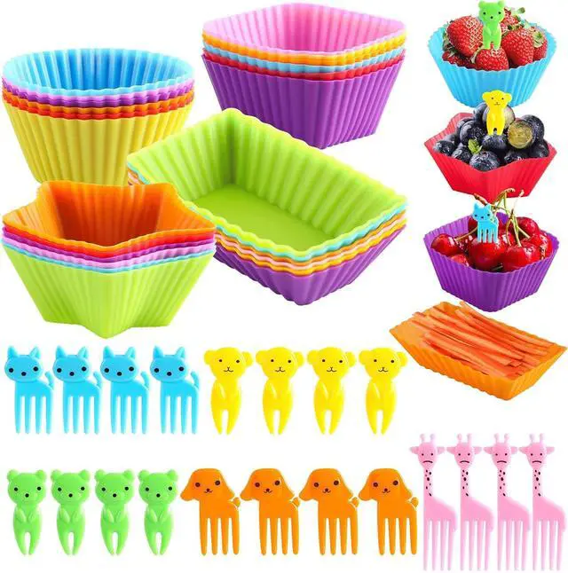 Main image of Silicone Lunch Box Dividers,24 pcs Bento Box Dividers with 20 Animal Picks,Silicone Bento Box Inserts,Cupcake Baking Cups,Muffin Pan Liners,Reusable and BPA Free